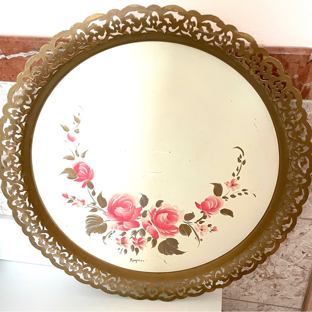 Vintage Shabby Cottage Chic Round Tray